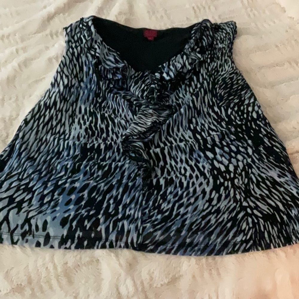 212 Collection Black and Blue Sleeveless Ruffled Blouse